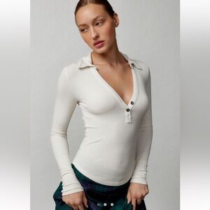 Urban Outfitters BDG long sleeve ribbed ivory polo top